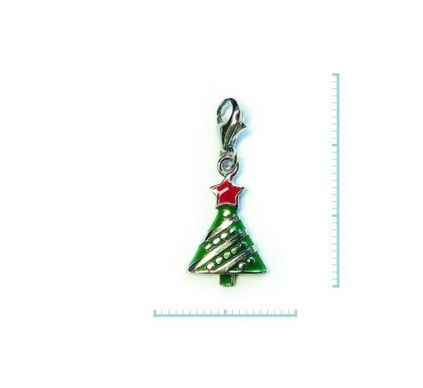 Charm "Tannenbaum", flach, 925 Sterlingsilber, emmailliert