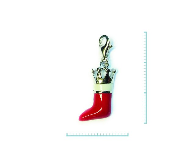 Charm "Stiefel mit Krone" 925 Sterlingsilber, emmailliert