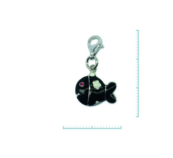 Charm "Fisch, schwarz" 925 Sterlingsilber, emmailliert