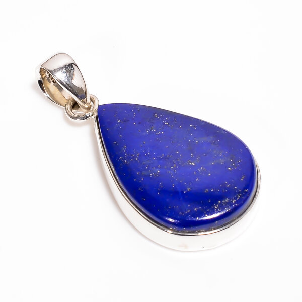 Anhänger, tropfenförmig, breit, aus 925er Silber, mit Lapislazuli