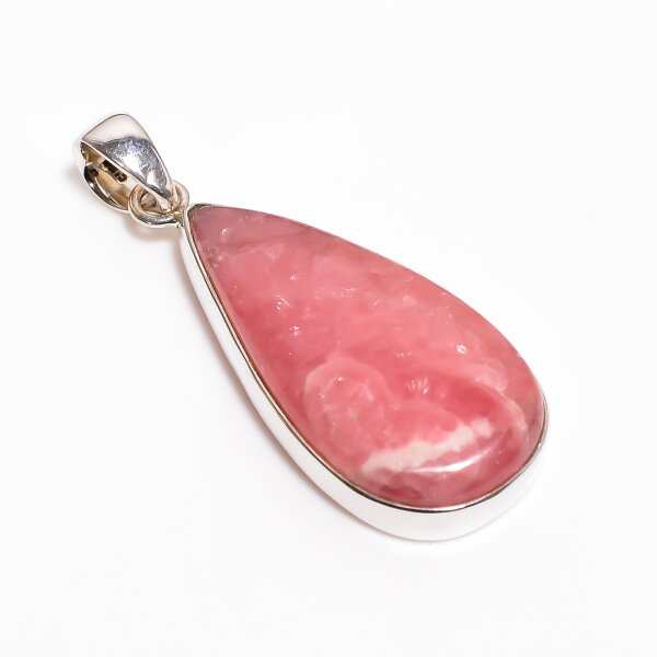 Anhänger, tropfenförmig, aus 925er Silber, mit Rhodochrosit