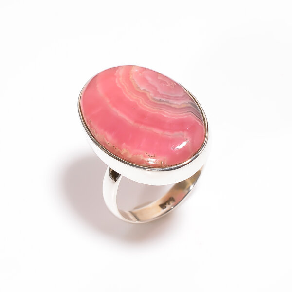 Ring, oval, breit, aus 925er Silber, mit Rhodochrosit