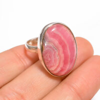 Ring, oval, breit, aus 925er Silber, mit Rhodochrosit